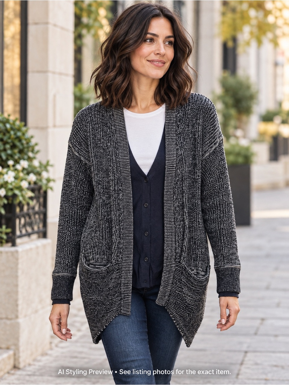 Lululemon Vestigan Heathered Navy Layered Open Front Cardigan Sweater